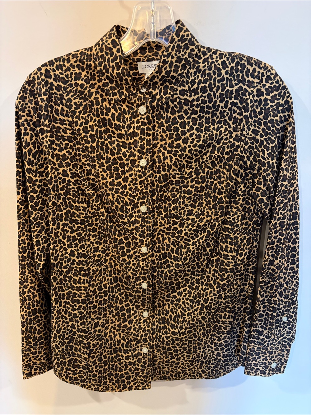 J. Crew Leopard Print Button-Down Shirt in Tan and Black NWT Women's XXS
